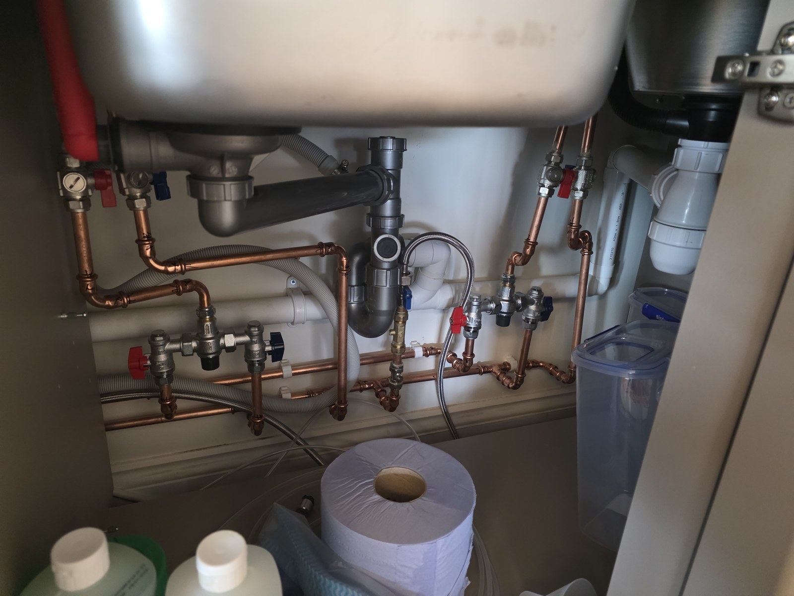 Under-sink thermostatic mixing valve installation, Orpington