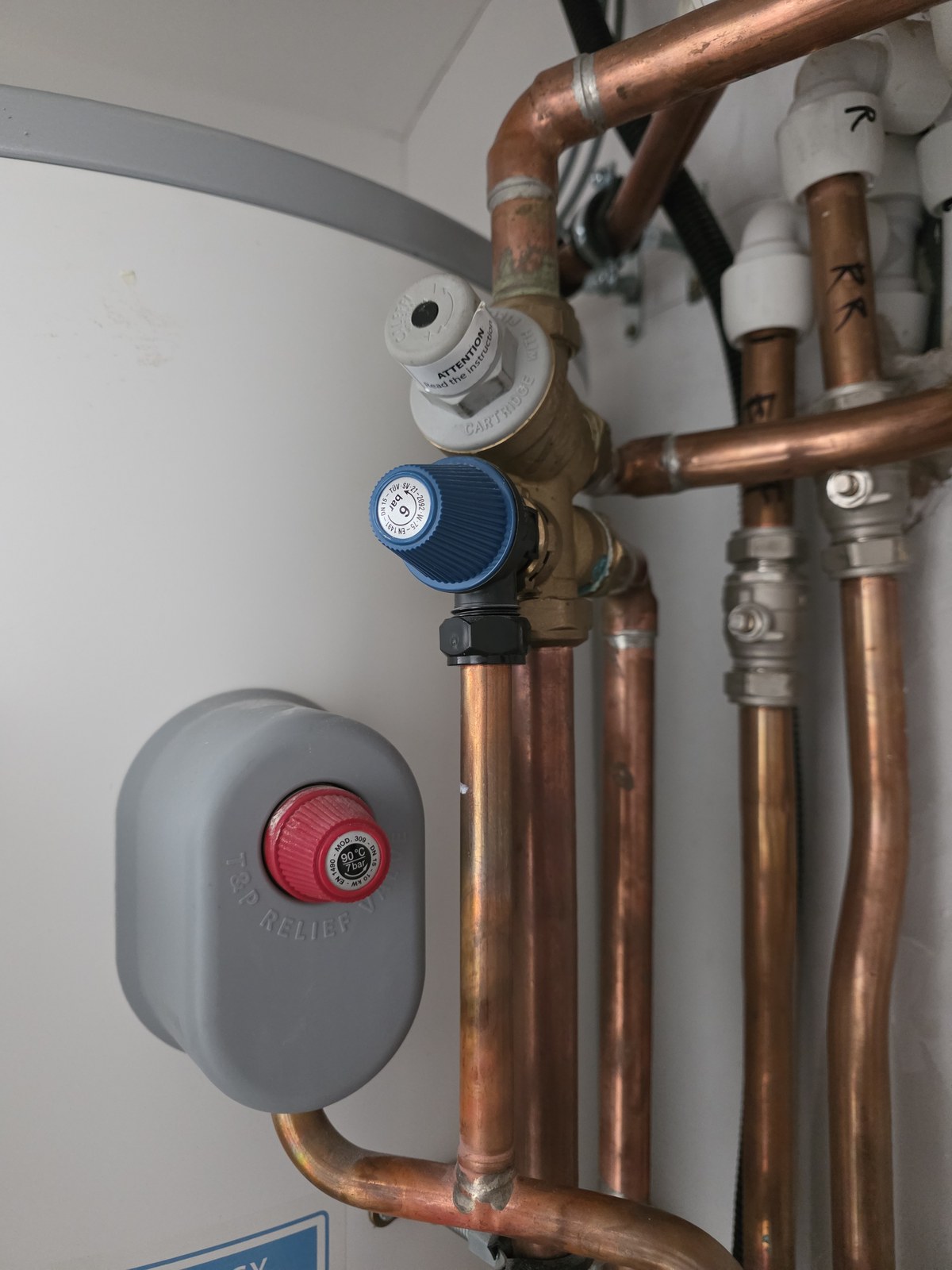 Unvented cylinder inlet control group and safety valves checked, Orpington
